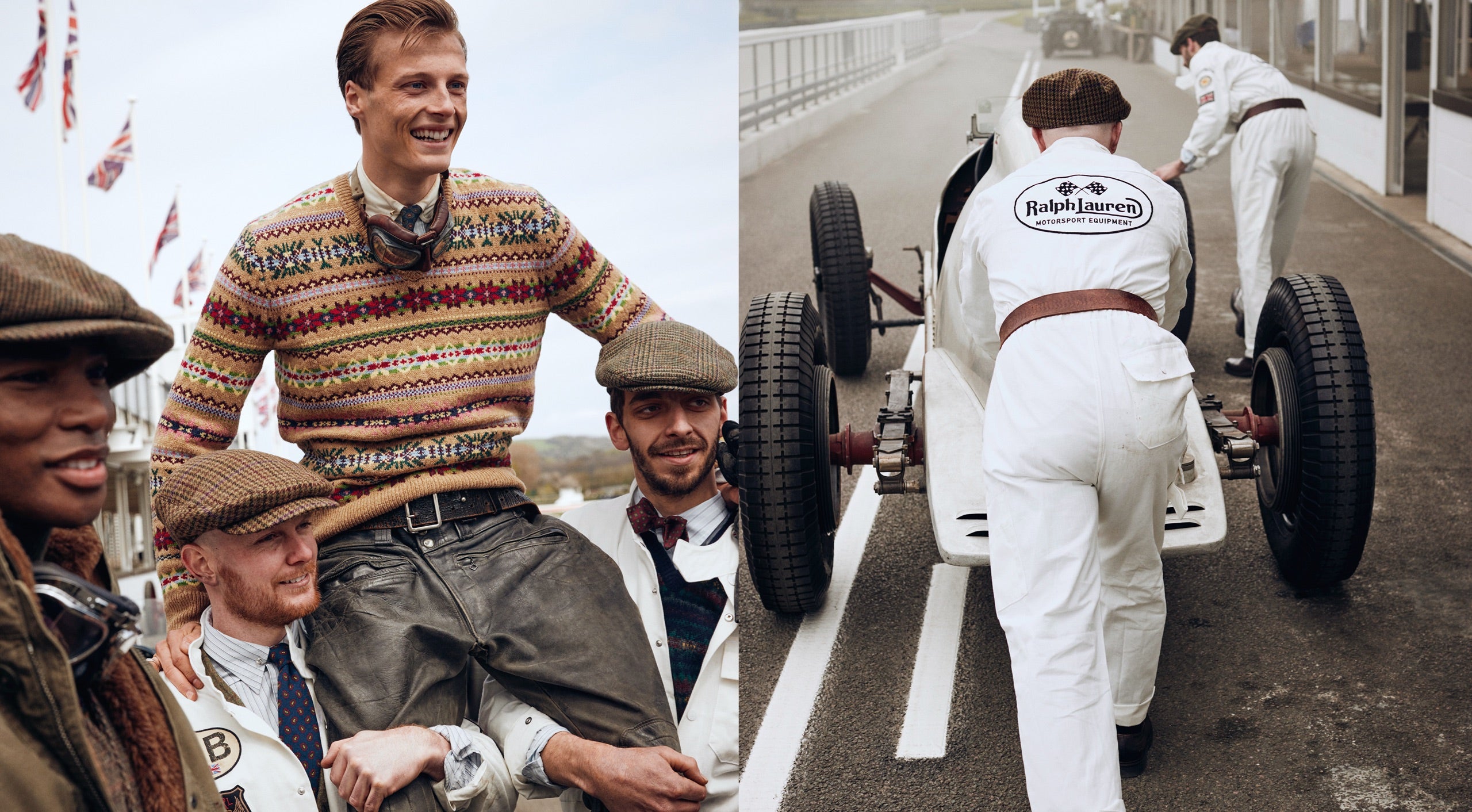 <strong>SUL SET</strong><br/><span>La collezione Polo Originals di questa stagione, ispirata all&rsquo;epoca d&rsquo;oro dei Gran Premi automobilistici, &egrave; stata fotografata al Goodwood Motor Circuit, nel West Sussex, all&rsquo;interno dei quasi cinquemila ettari della Goodwood Estate. Il circuito &egrave; noto per l&rsquo;organizzazione di numerosi e prestigiosi eventi motoristici, tra cui il famoso Festival of Speed and Revival. </span> <br/><rlmag_link href="https://www.ralphlauren.it/it/search?cgid=brands-prl-tough-and-refined-cg"><button class="shop-collection">SCOPRI LA COLLEZIONE</button></rlmag_link>