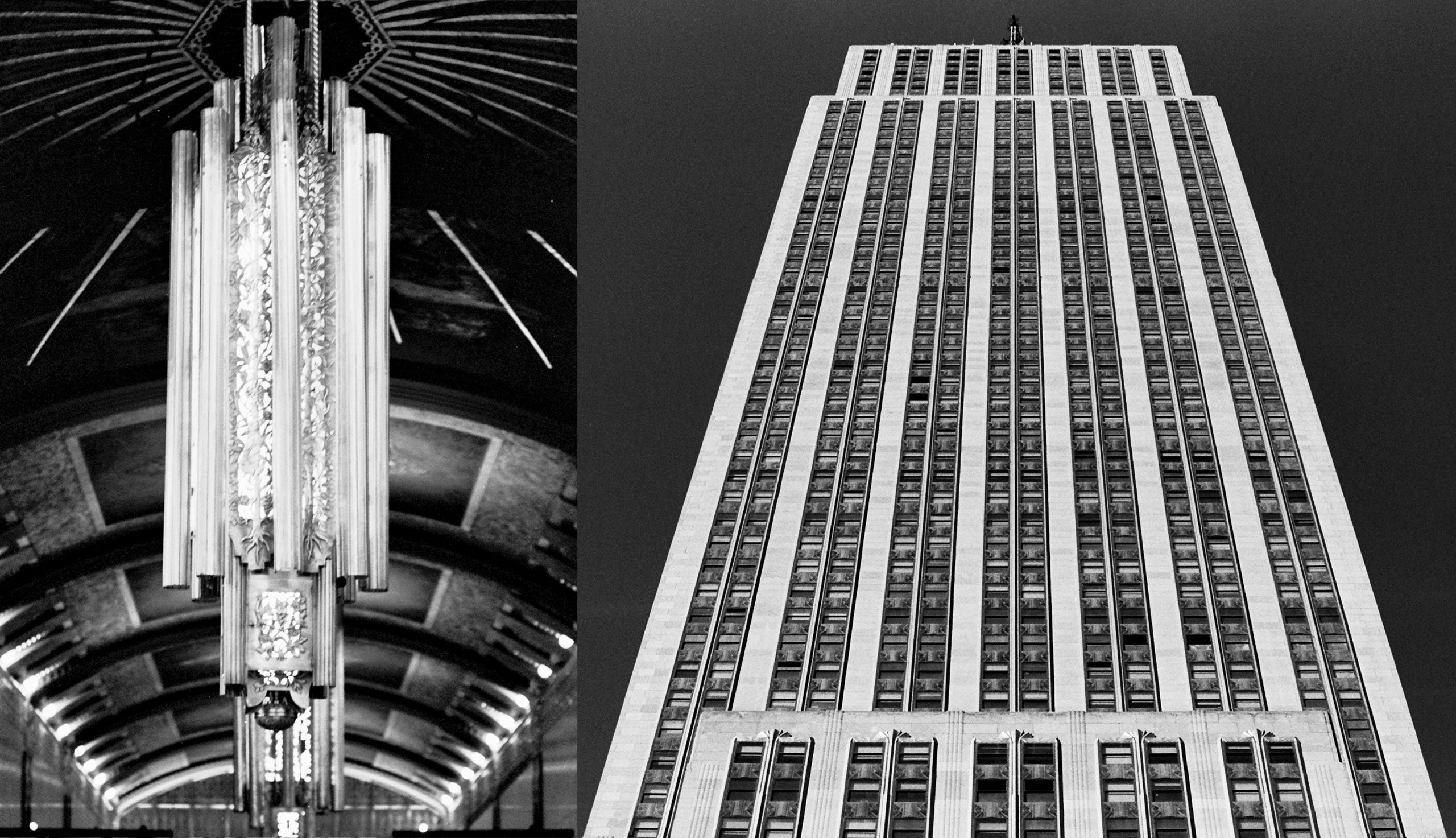 <span lang="IT">A sinistra: lampadari all’interno della hall del 100 Barclay. A destra: l’Empire State Building</span>