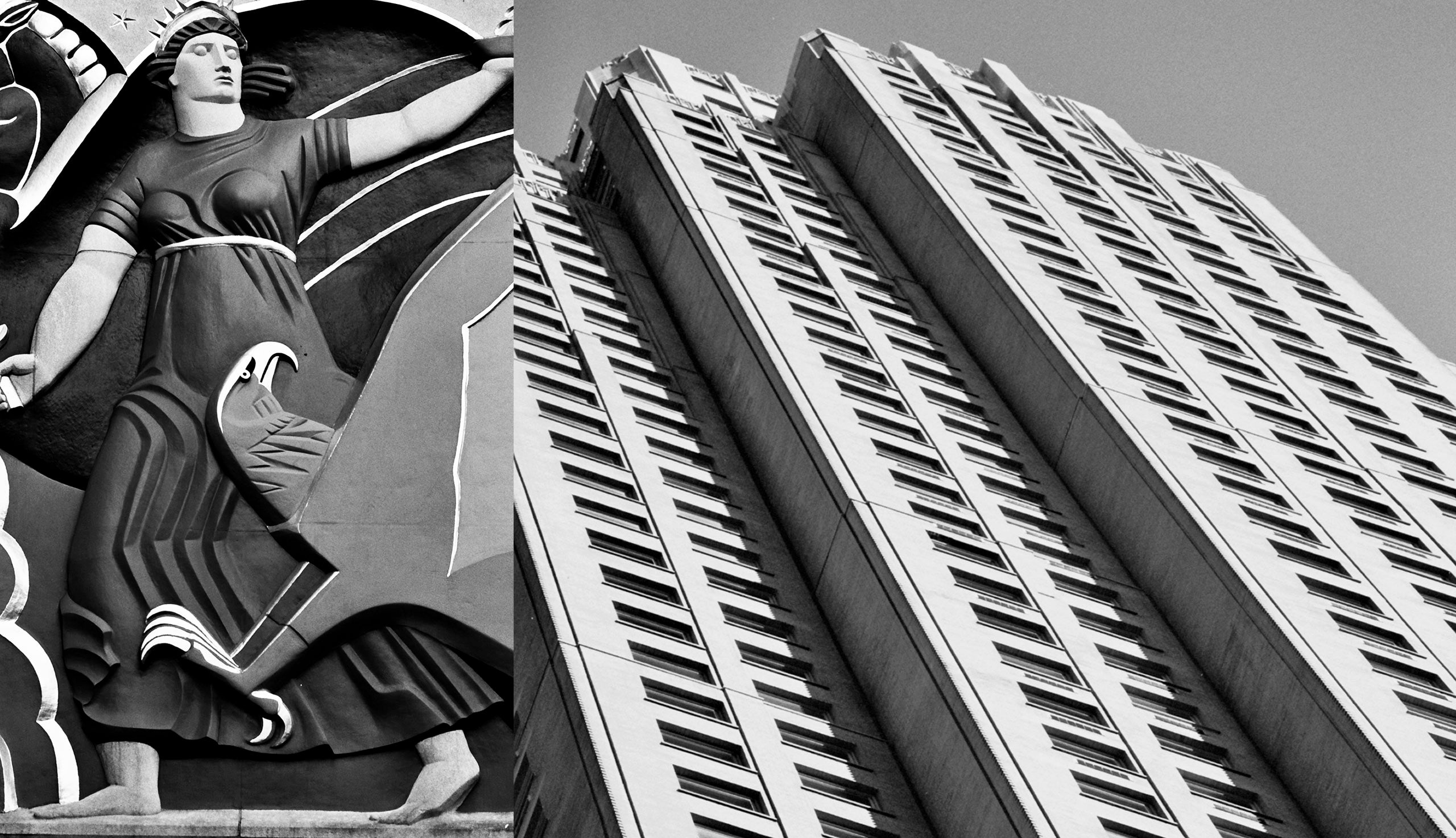 <span lang="IT">A sinistra: un rilievo della dea Columbia in Rockefeller Plaza. A destra: l’esterno del 70 Pine</span>