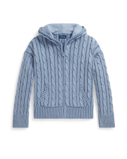 Cotton Cable-Knit Full-Zip Hoodie