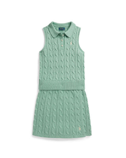 Cotton Polo Knit Shirt & Faux-Wrap Skirt