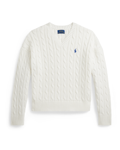 Cable-Knit Cotton V-Neck Jumper