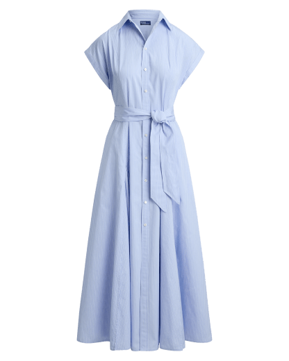 Striped Belted Cotton Shirtdress