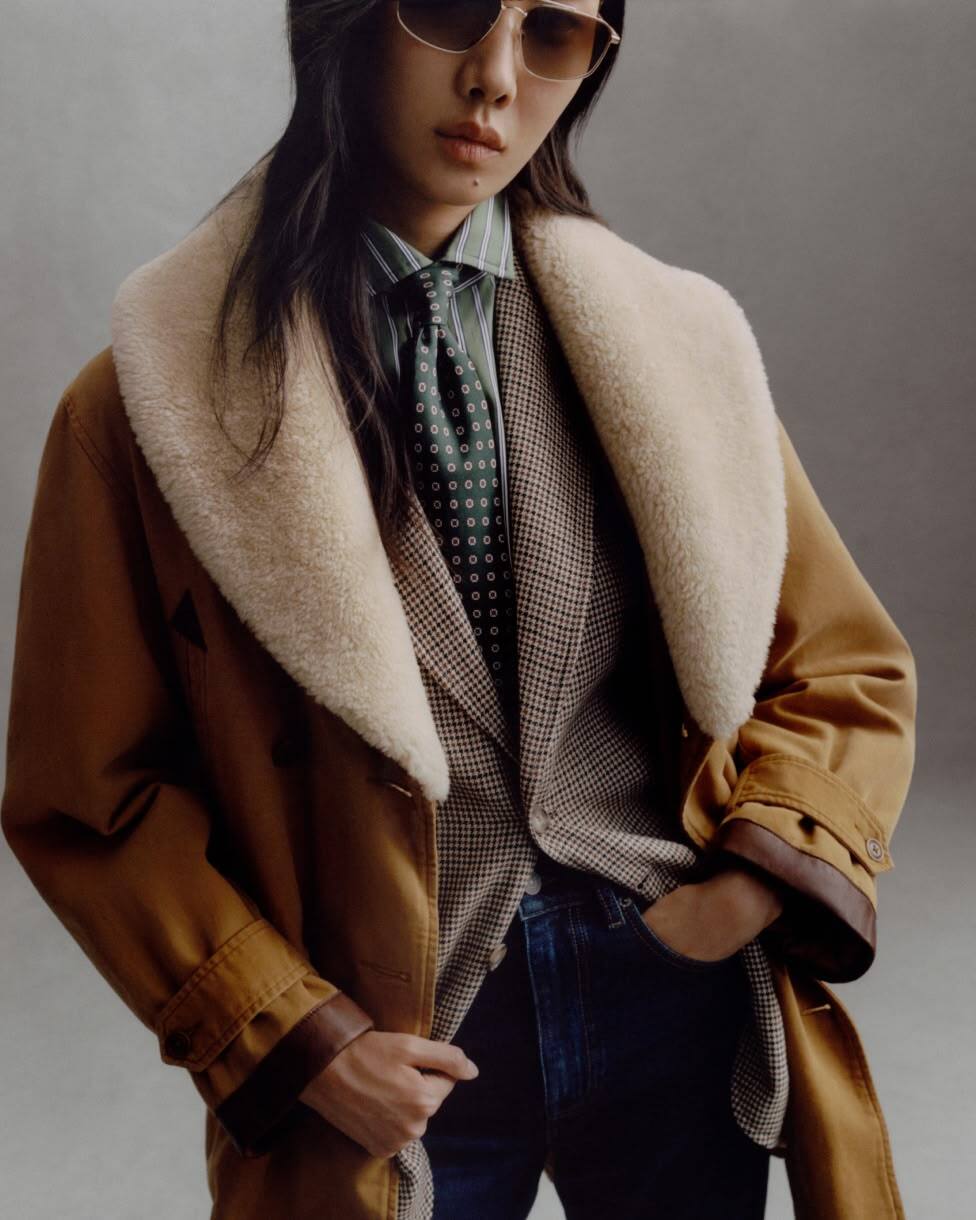 Single-Breasted Plaid Linen Tweed Blazer