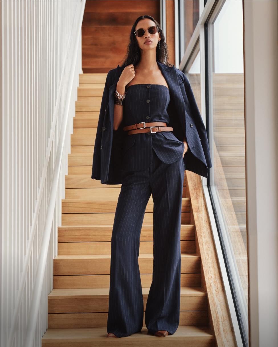 Blazer a doppio petto in twill gessato