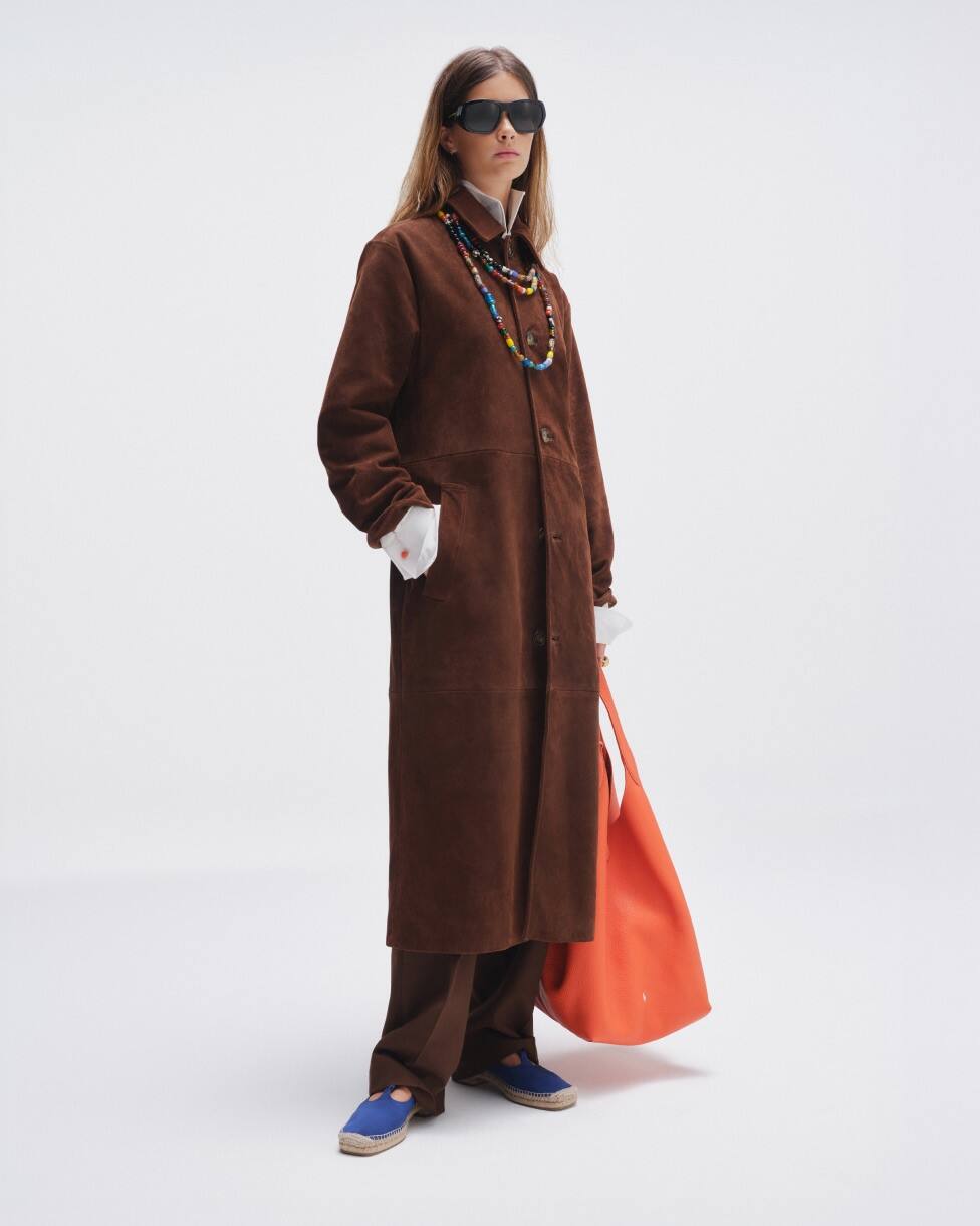 Car coat lungo in camoscio