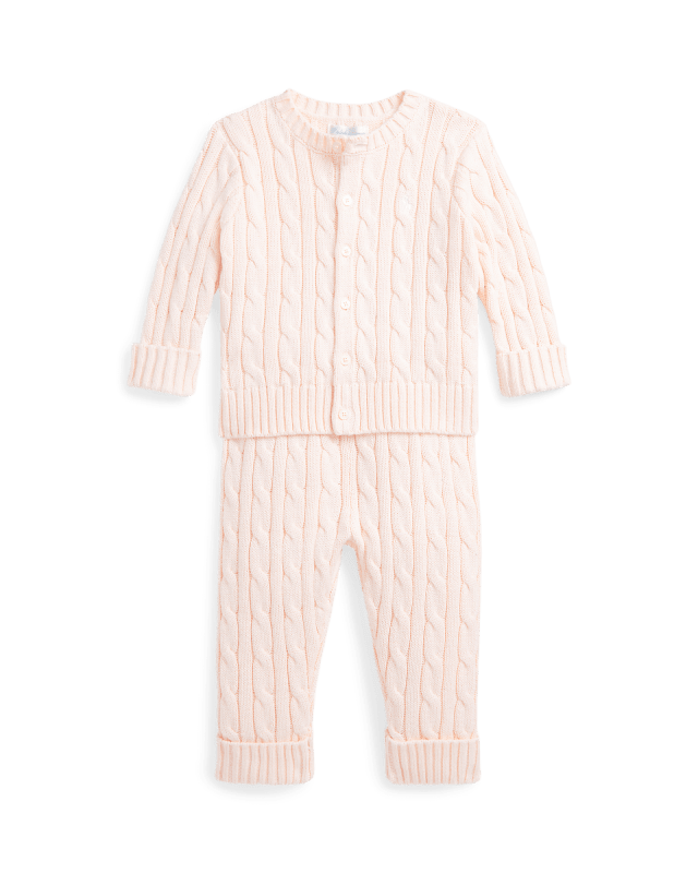 Cardigan e pantaloni in cotone a trecce