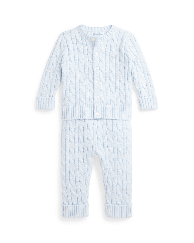 Cardigan e pantaloni in cotone a trecce