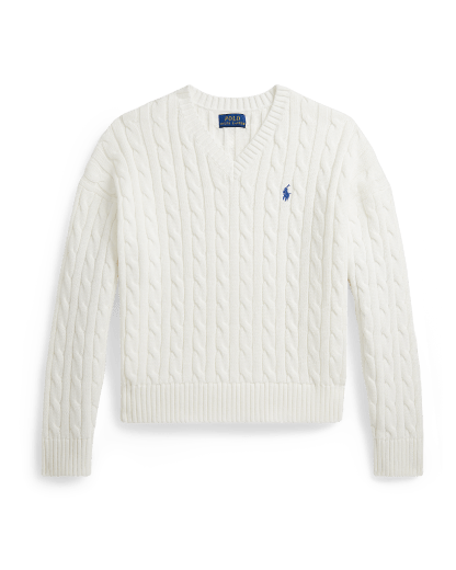Maglia in cotone a trecce con scollo a V
