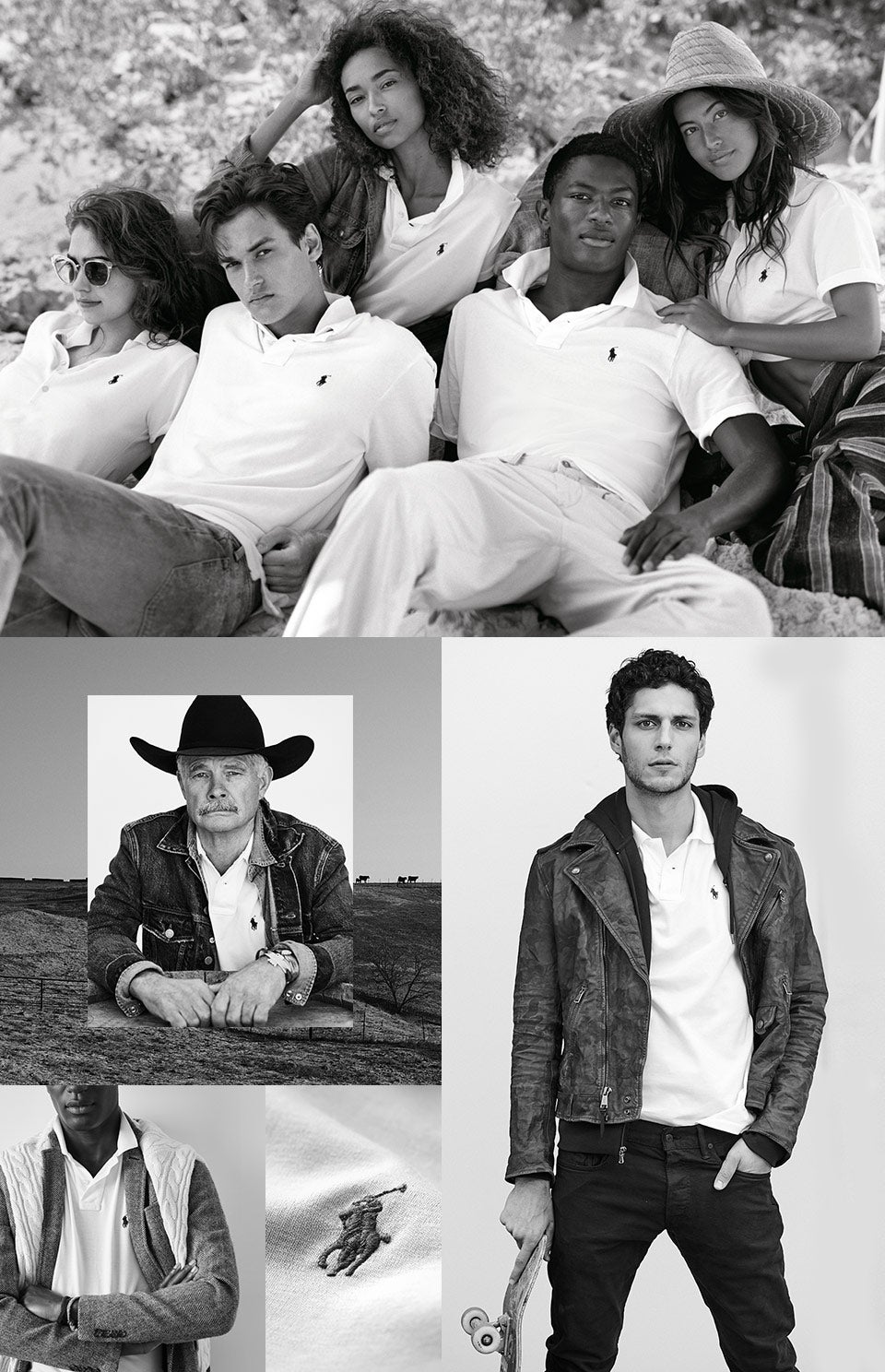 Collage of men in Polo shirts looks from casual to preppy